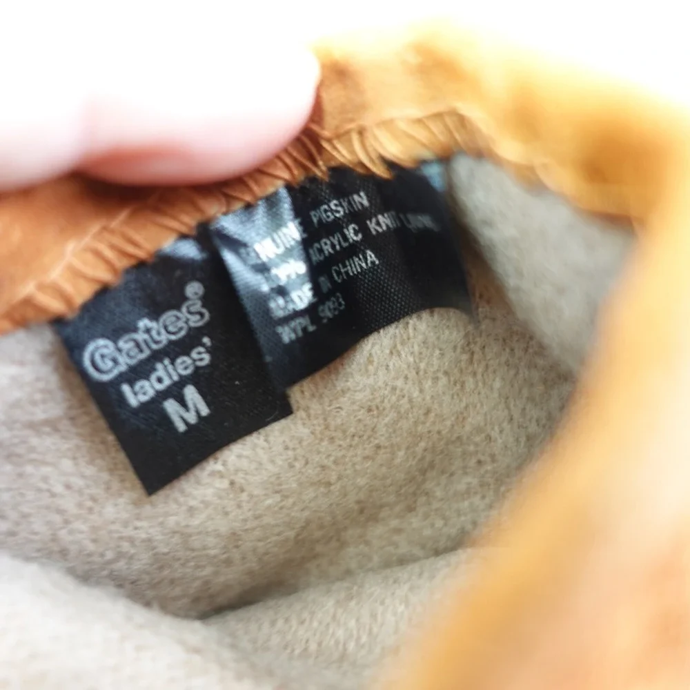 Suede Winter Gloves Women Medium Tan Brown GATES Genuine Leather Pigskin Classic